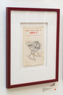 A framed graphite artwork by Jason DAquino titled VERBAL ORDERS DONT GO WRITE IT, features a sketched heart on a stand with sections for Date and To. Displayed at Spoke Art Gallery, it showcases DAquinos renowned intricate style.