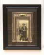 Tom Haubricks artwork depicts a man in a suit and hat inside a vintage elevator with an open gate, operated by another man. The ink and wash render it in sepia tones, enhancing its nostalgic feel.