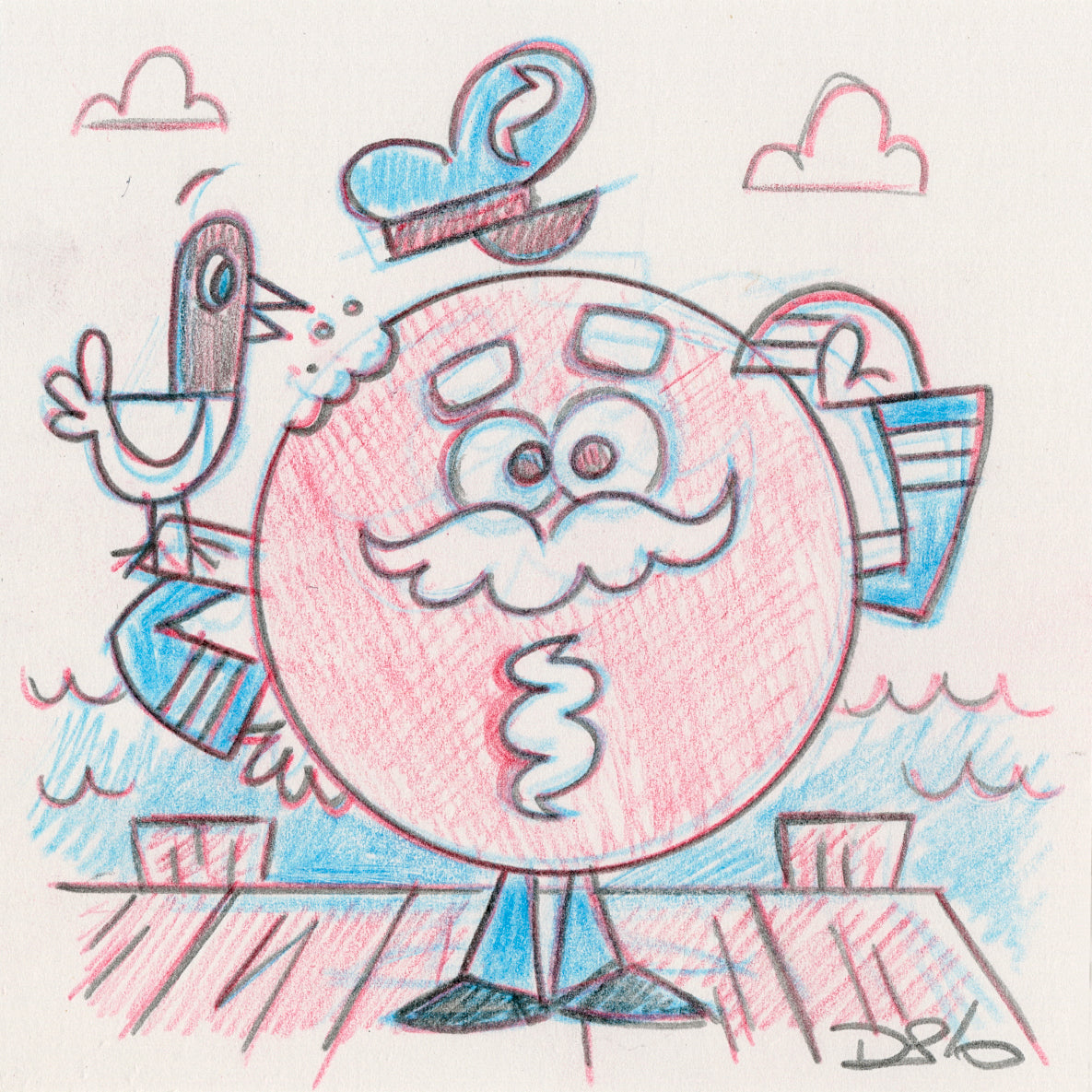 Dave Perillo - "Captain Cupcake Original Sketch & Print" - Spoke Art