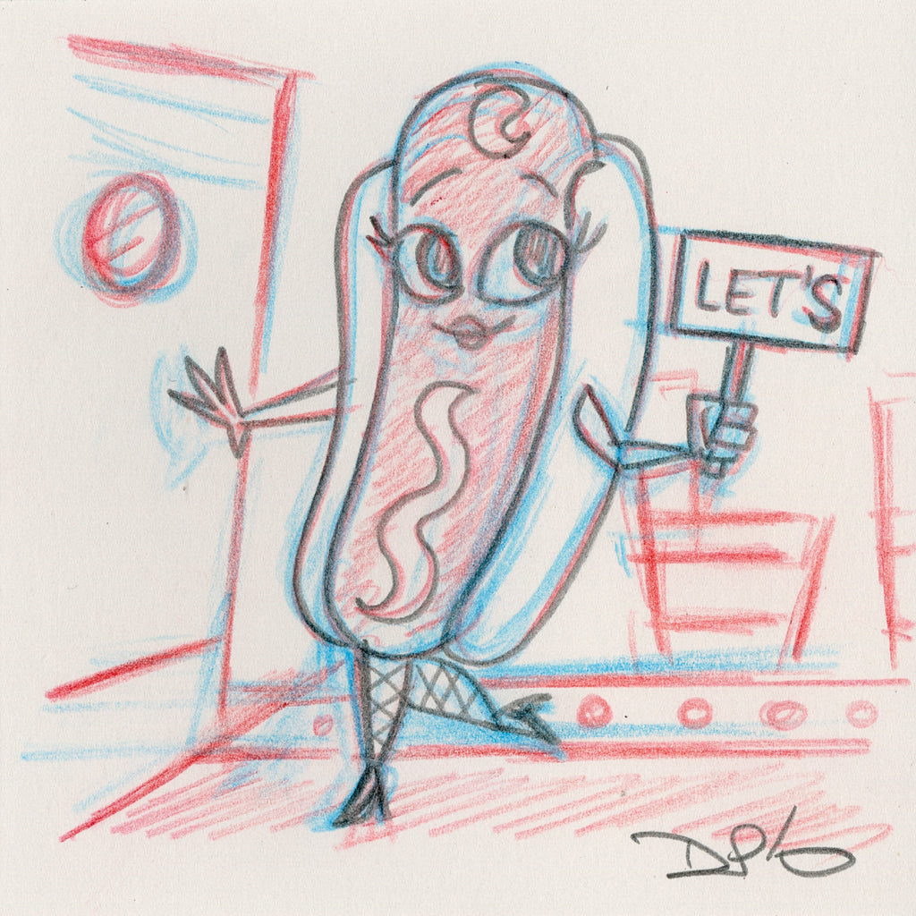 Dave Perillo - "Hot Dog Original Sketch & Print" - Spoke Art