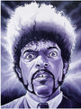 A Dave MacDowell limited Giclee Edition features a fine art portrait of a man with intense expression and voluminous hair set in a cosmic swirl. The surreal, dramatic style echoes Eraserhead, with purples and whites.