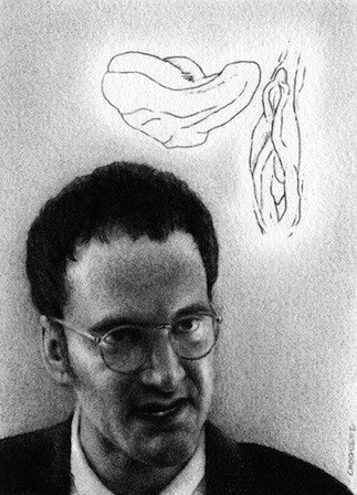 A man in a suit and glasses gazes to the side, framed by abstract ear sketches. This black-and-white image by David R. Choquette, reminiscent of graphite on paper, exudes enigmatic charm.