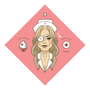 A woman with long hair in a nurses hat and uniform, styled like Dan Christoffersons art, featuring a red cross over her eyes. The text California Mountain Snake appears, accompanied by a snake head and eye against a pink diamond-shaped background. Brand: Dan Christofferson.