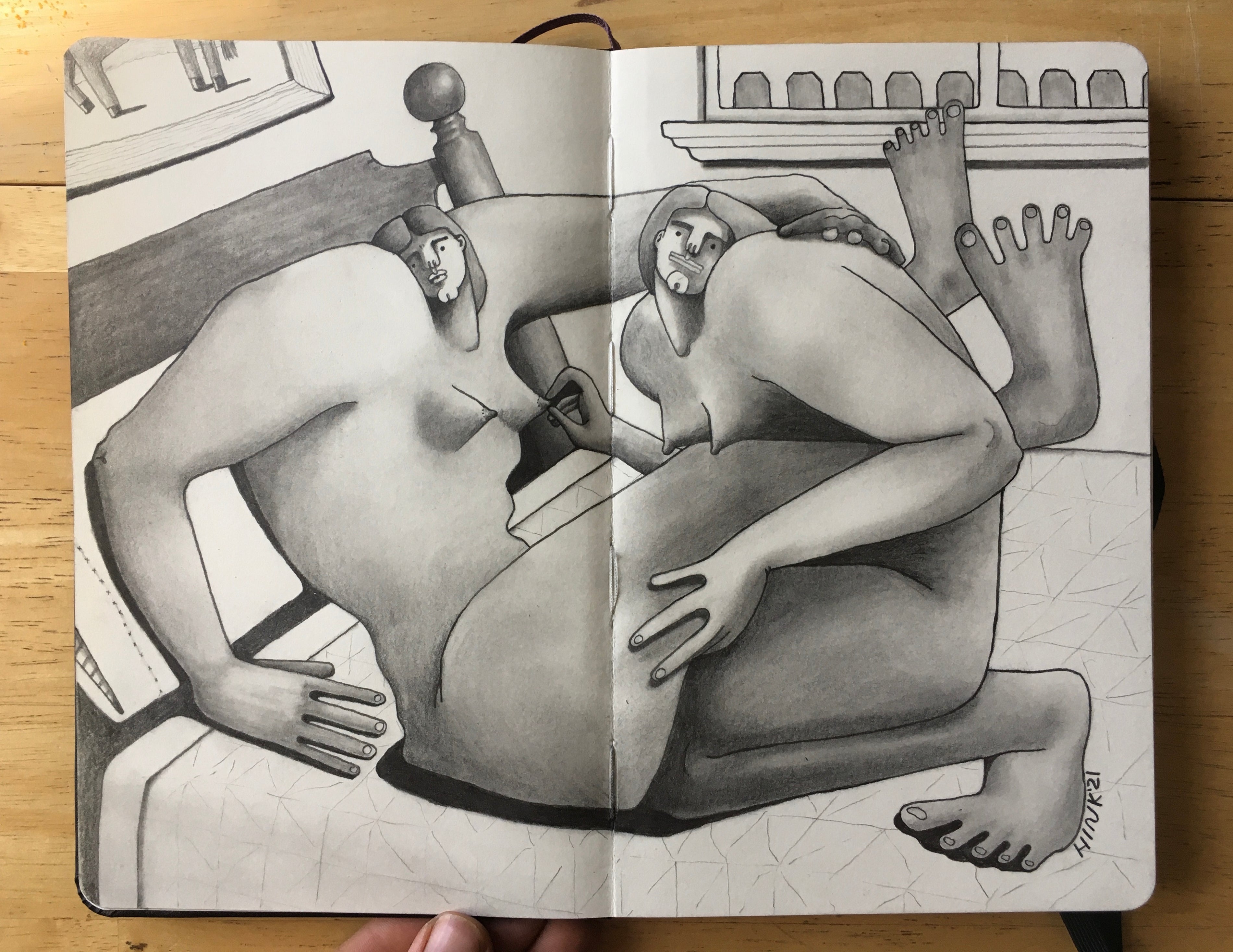 Mattie Hinkley Roommates graphite on Moleskine