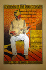 The Chuck Sperry poster features a man playing a banjo on a stool against a brick wall, highlighting the nostalgic charm. It advertises the Gentlemen of the Road Stopover with Mumford & Sons and Gogol Bordello on August 25, 2012, at Monterey County Fairgrounds.
