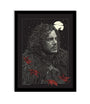 Guillaume Morellecs stylized screen print depicts a person in dark, fur-like attire gazing sideways. Red leaves float in the foreground under a starry sky and full moon, with the phrase Winter is Coming at the bottom, echoing George R.R. Martins renowned words.