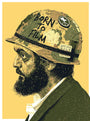Illustration by Guillaume Morellec: a bearded man in profile wearing a military-style helmet with BORN TO FILM and featuring a film camera icon and reel patch, all set against a vibrant yellow background—ideal for screenprint fans.