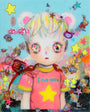 Hikari Shimodas exclusive art sale features a colorful illustration of a child with starry eyes in an I AM HERO shirt, set against a whimsical background filled with vibrant stars and patterns, highlighting her dreamy mixed media artistry.