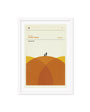 A minimalist poster of Star Wars: A New Hope by Concepcion Studios shows stylized orange dunes with C-3PO and R2-D2 silhouettes. The framed print features George Lucass name at the top, set against a white background.