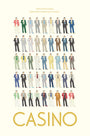 Illustrated poster by Ibraheem Youssef features 35 stylized figures in vibrant suits, topped with a film by Martin Scorsese, Robert De Niro, Sharon Stone, Joe Pesci and the word Casino at the bottom. This limited edition giclee print is ideal for any Martin Scorsese fan art collection.