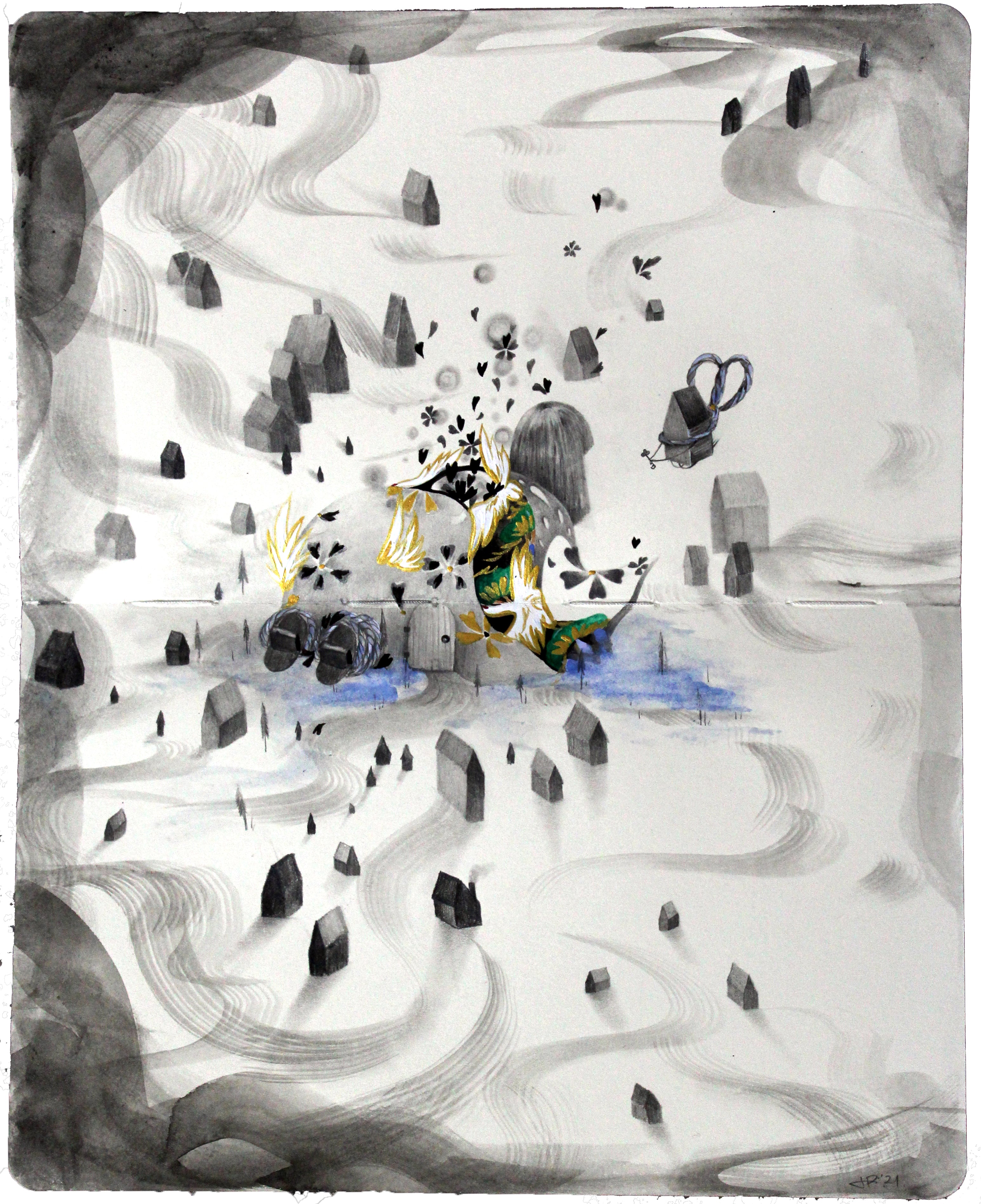 JP Neang Escape in Me graphite watercolor Moleskine