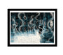 The James R. Eads framed archival pigment print shows a mystical scene resembling the Hall of Faces, with ghostly figures swirling and a lone figure among glowing shapes and ethereal wisps on the textured surface.