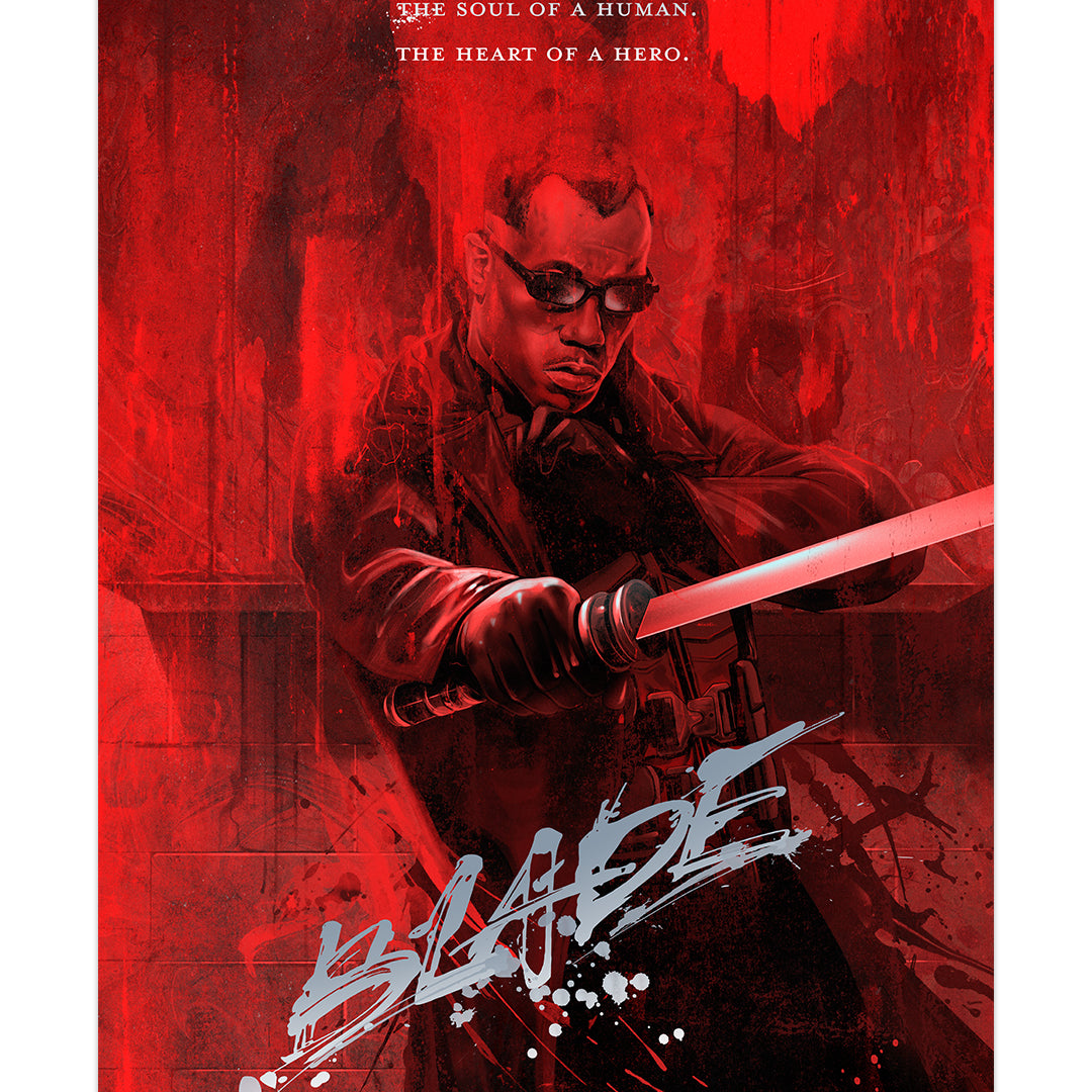 Jonathan Bartlett - Blade holding a sword with text above "The power of an immortal. The soul of a human. The heart of a hero."