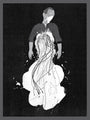 Abstract black and white illustration by Keith Negley depicts a person with smudged features on watercolor paper. The lower half blends into swirling lines and paint splashes on a dark background, evoking a fine art giclee print.