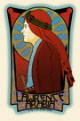 This Chuck Sperry limited edition screen print, inspired by Lawrence of Arabia, showcases a side profile of a man in traditional Middle Eastern attire against a colorful geometric background, with the text A Film by David Lean at the bottom.