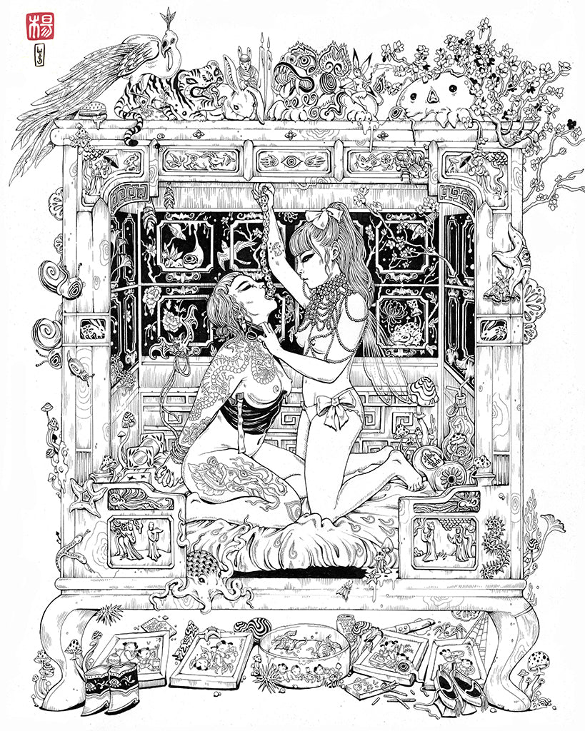 Lauren YS - "兔儿神的亲吻 (Kiss of the Rabbit Godx)" Print - Spoke Art