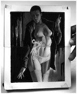 A black and white photograph by Marco Nelor depicts a person in lingerie, partially covered by a jacket, leaning against a wall. Embracing the raw energy of Hip Hop, they hold a cigarette as light illuminates parts of their body, contrasting with the shadows.