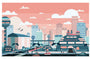 Choobi - "To Capsule Corp." Print featuring characters and city from Dragon Ball Z