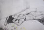This Helice Wen piece depicts a woman in lingerie on a bed, created with graphite on paper. It blends pencil sketching with subtle color highlights, showcasing her relaxed pose against a minimally detailed background that enriches the serene feel of the custom-framed portrait.