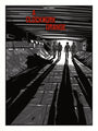 This New Flesh signed and numbered screen print showcases a stylized black-and-white illustration of four people walking in a tunnel, with A Clockwork Orange in metallic red inks above and their elongated shadows dramatically stretching toward the viewer.