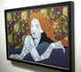 This Chuck Sperry artwork on an oak panel showcases a stylized woman with red hair against a floral backdrop, her skin adorned with intricate Oceanid-style patterns, offering an immersive visual experience.
