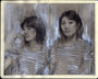 Patrick Mathews presents a monochromatic graphite ink gouache sketch of Lauren in Stripes, displayed twice on textured dual pages: first gazing downward thoughtfully, then directly at the viewer.