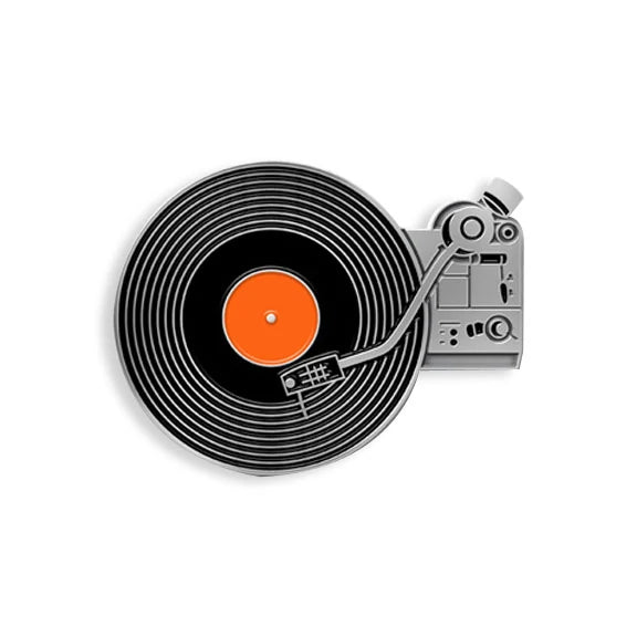 Hi Fidelity record player with orange center enamel pin