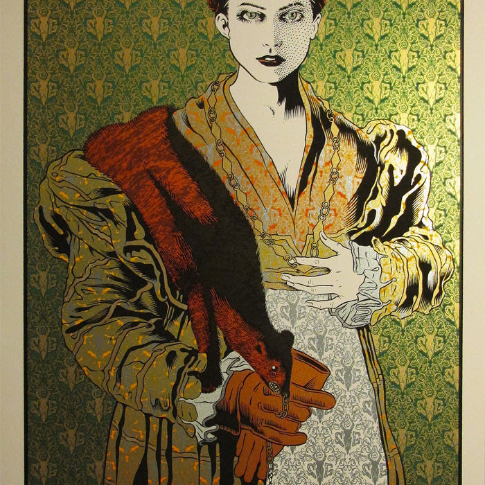 Chuck Sperrys art nouveau-inspired poster for Soundgardens February 12, 2013, concert at Oaklands Fox Theater showcases a vintage-clad woman against a patterned backdrop with metallic highlights, echoing his renowned retrospective prints.
