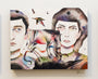 Ken Garduno offers a vibrant surreal painting on printmaking paper portraying neutral-faced man and woman. A multicolored horse and birds in gouache emerge between them, blending realistic and abstract elements for a dreamlike atmosphere.