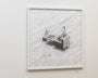 A Jonas Lofgren black-and-white graphite artwork shows a human on the right playing chess with a skeleton on the left, reminiscent of *The Seventh Seal*. Theyre seated at a small table on a patterned floor.