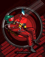 Sam Hos illustration features a person in a red spacesuit floating in a circular, futuristic setting. Theyre holding a stylus and interacting with a transparent screen amidst red and black patterns. The text STOP DAVE is at the bottom. Available as a Giclee Print.