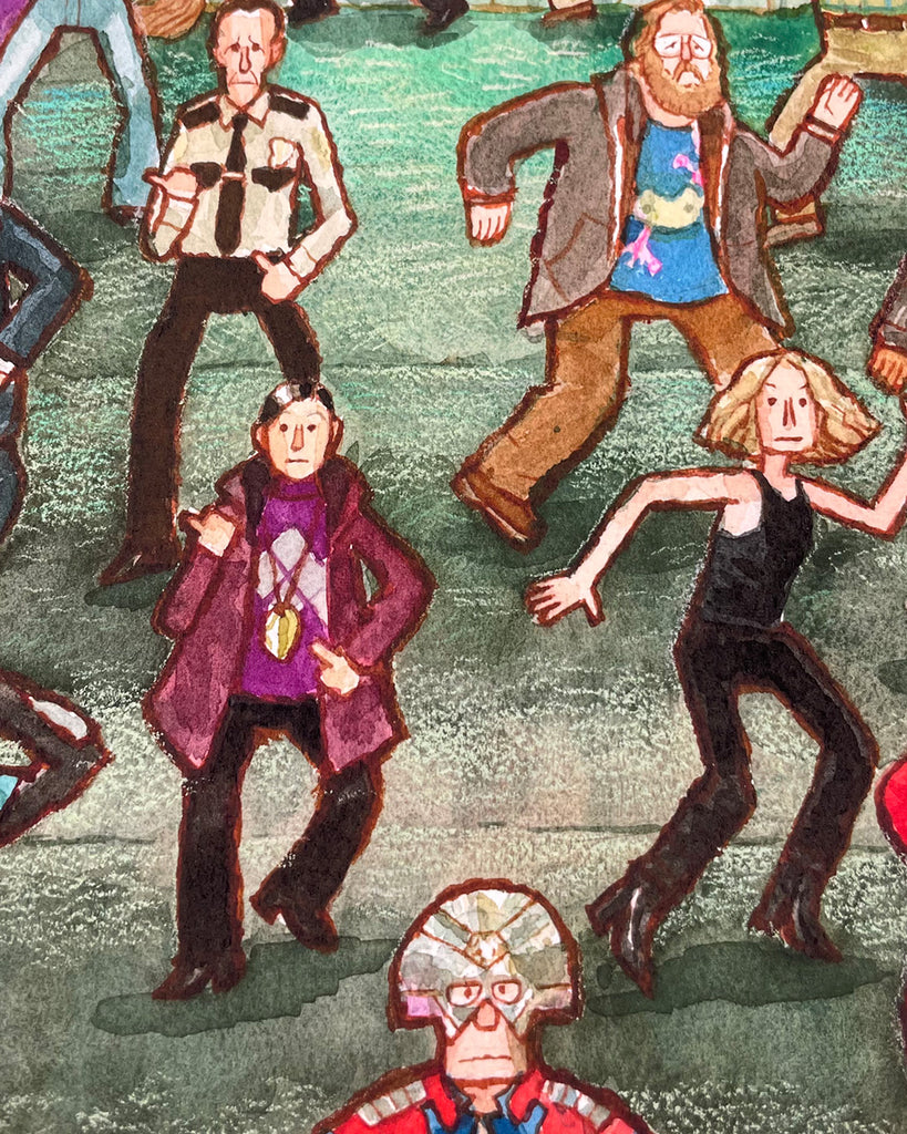 Scott C. "The Tasting of It." close up of artwork featuring the opening title sequence of The Peacemaker with dancing characters