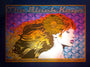 A custom-framed Chuck Sperry poster showcases a womans profile with red and gold hair against a patterned backdrop. It features The Black Keys concert details with Cage the Elephant, dated July 6, 2011, at Stir Cove, Council Bluffs, Iowa.