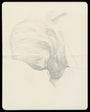 Steve Kims ethereal pencil sketch of a womans profile, drawn with graphite on paper, depicts her downward gaze. Her long hair softly flows to the side, merging seamlessly with the light-toned background.