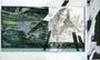 This abstract artwork, reminiscent of Barron Storeys style, features green and black tones with Japanese text. At its center is a distorted ink and graphite sketch of a human figure, blending textures and lines for a dynamic, layered effect.