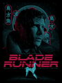 Tracie Chings limited edition Blade Runner screen print showcases a man in a futuristic scene with neon Japanese text. The bold pink title stands out, an origami unicorn adorns the bottom, and event details blend into the top and bottom of the design.
