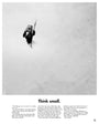 This NYCC 2015 Exclusive by Justin Van Genderen features a limited edition screen print of a figure in an Ewok costume on snowy ground with a spear. Beneath, text contrasts trivial actions and significant issues like wars, highlighted by Think small.
