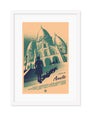 Thomas Walkers artistic poster showcases a person climbing steps to a stylized domed building, using a vivid high-contrast palette of blues, beige, and greens. The word Amélie appears at the bottom, creating an eye-catching fine art print.