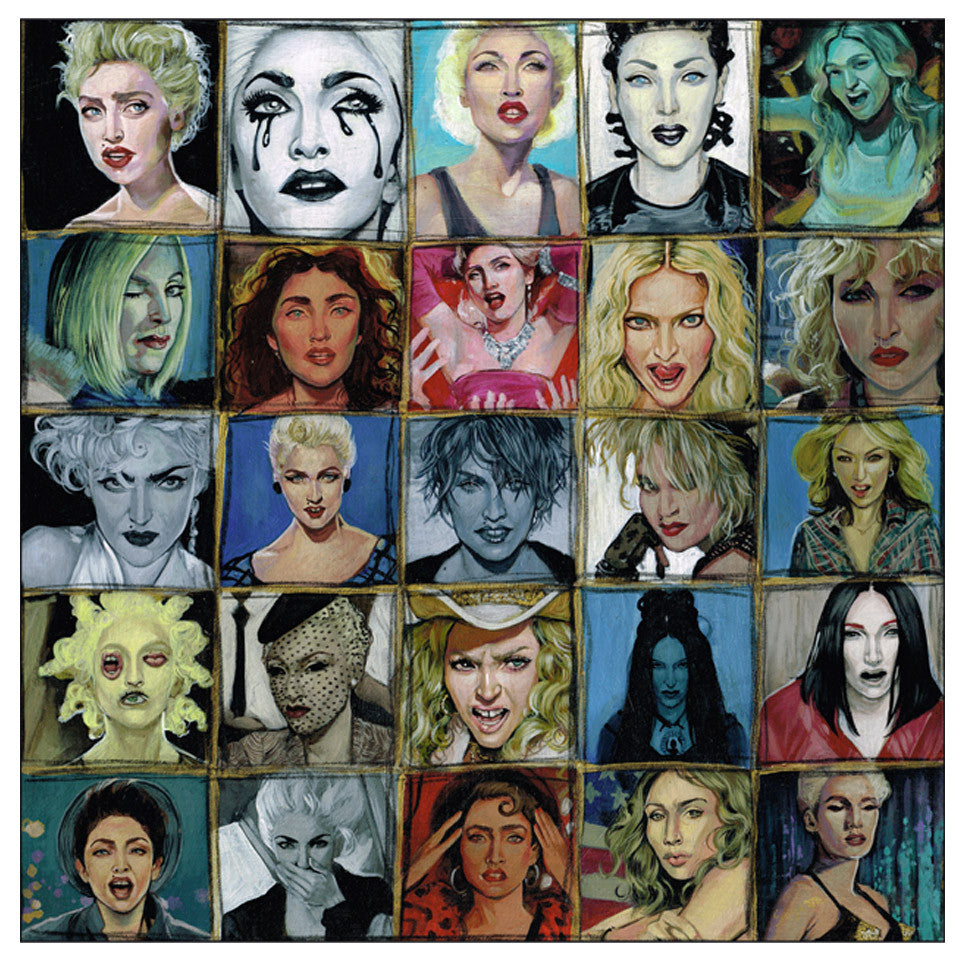 A vibrant 5x5 grid features stylized illustrations of women with unique makeup and expressions. The backgrounds range from happy to dramatic, evoking the dynamic flair of Video Pop, reminiscent of Serge Gay Jr.s vivid storytelling through art. Brand: Serge Gay Jr.