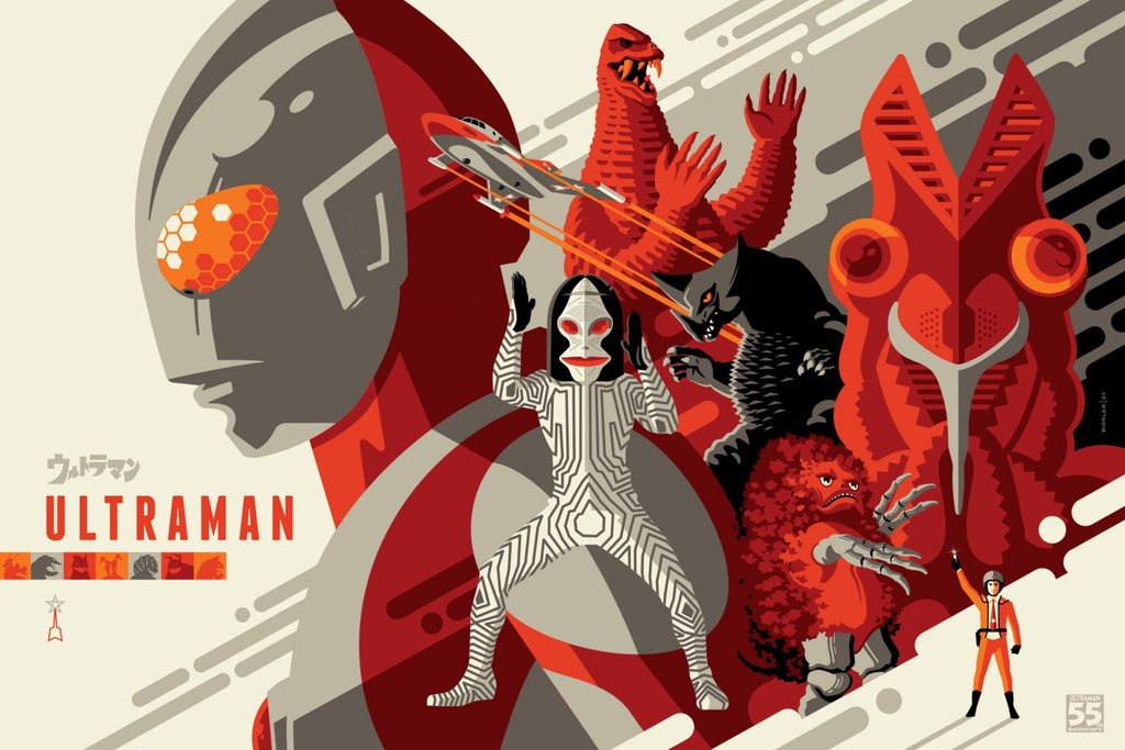 Tom Whalen Ultraman print with various characters featured