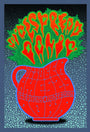 Designed by Chuck Sperry, this vibrant Artist Edition poster features Widespread Panic in red and green stylized font emerging from a red puzzle-like vase with green leafy patterns, set against a textured, dark background.
