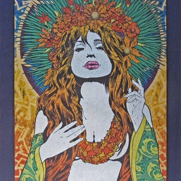 Vibrant poster by Chuck Sperry showcasing a woman with a floral headpiece and flowing hair in an intricately patterned dress. The text reads: Widespread Panic, The Theater at Madison Square Garden, Saturday, November 16, 2013, New York City.