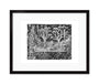 Artwork by David Welker showcasing two intricately patterned trees, with a small boat on wavy water amid abstract geometric shapes and symbols. This limited edition piece is beautifully presented in a black frame.