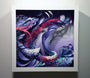 Crystal Wagners framed 3D paper sculpture features swirling abstract shapes in purple, blue, pink, and white. With intricate layers forming wave-like or fantastical landscapes, it evokes the vibrant charm of Heliotropic III at Art Basel Miami Beach.