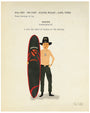 The Max Dalton fine art giclee print features a cartoon soldier in a hat and sunglasses holding a surfboard. Text reads: FULL SHOT - THE POINT: KILGORE, WILLARD, LANCE, OTHERS. Trees burning in b.g. KILGORE (nostalgically) I love the smell of napalm in the morning. Custom-framed and vibrant.