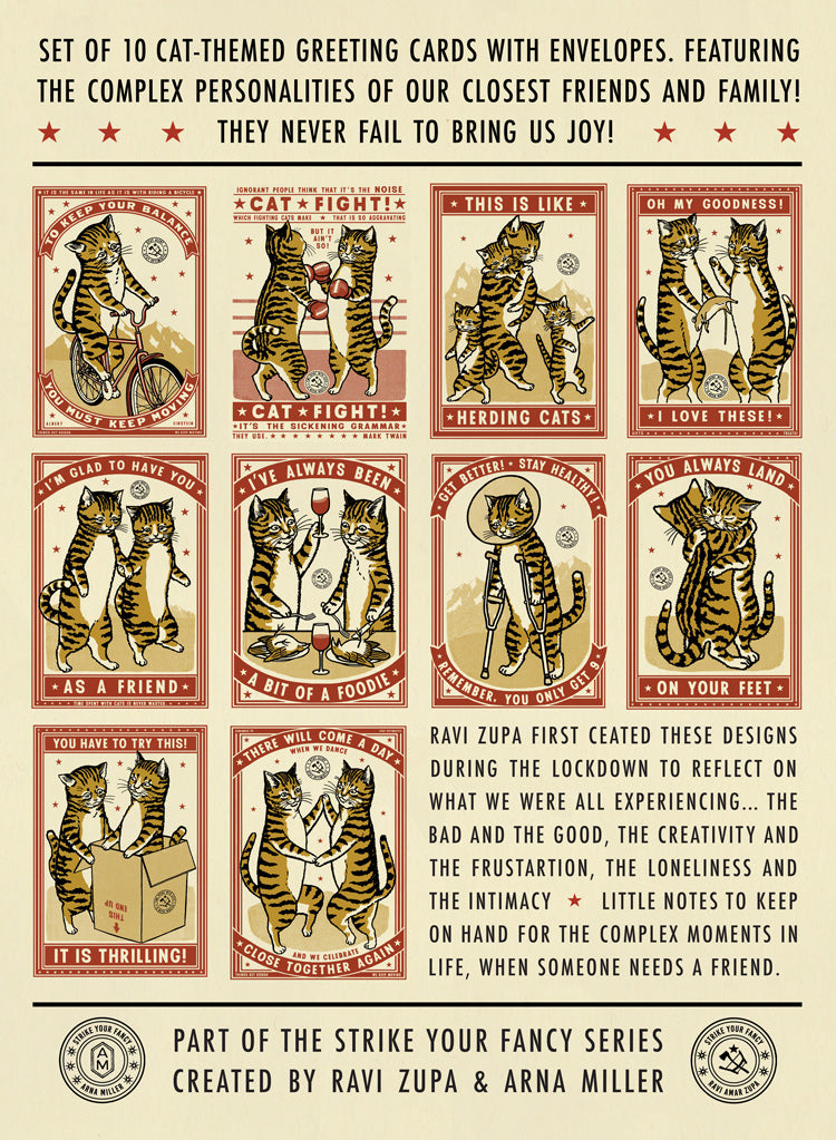 Ravi Zupa - "Complicated Friendships Cat" Greeting Cards - Spoke Art