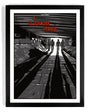 New Fleshs poster for A Clockwork Orange showcases three silhouetted figures in a tunnel with long shadows. The title appears in bold red at the top. This signed, numbered screen print artwork is framed in black and crafted with metallic inks for a striking effect.