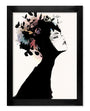 A limited edition giclée print by Conrad Roset vividly portrays a womans profile in dramatic black silhouette, her hair seamlessly merging with vibrant floral and leaf designs, offering an expressive and imaginative visual reminiscent of Rosets artistic style.