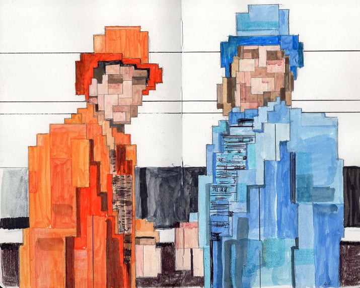 Adam Lister Harry and Lloyd watercolor and pen on Moleskine