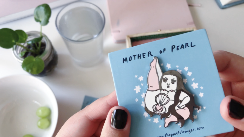 Mel Stringer - "Mother of Pearl" Enamel Pin - Spoke Art